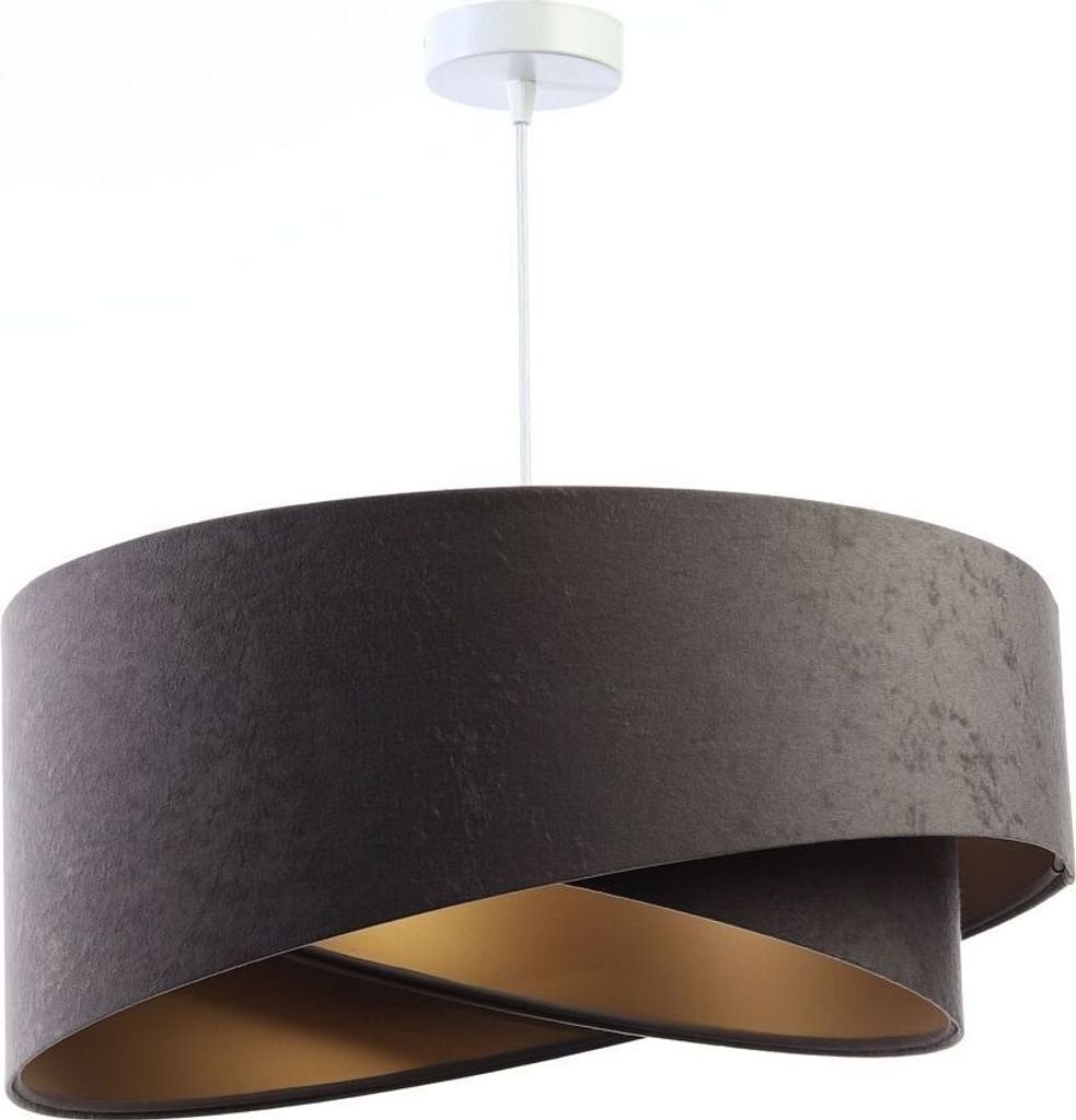 Pendelleuchte Stoff D: 50 cm H: max. 102 cm in Weiß Dunkelgrau Gold E27 rund Modern Hängelampe