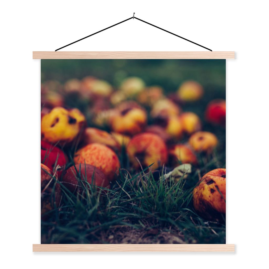 MuchoWow Textilposter Landdekoration - Herbst - Apfel - Obst 40x40 cm mit holzfarbenen Rahmen - Posterleiste