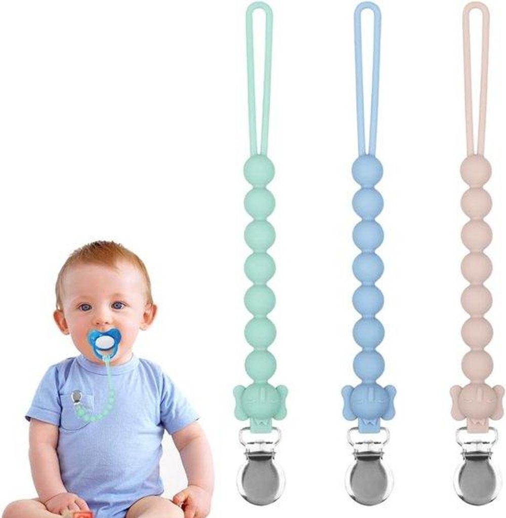 Silikonische Klemmen für Baby - Jungen Mädchen Kettenhalter Klemmen BPA frei - Ketten für Trinkflaschen Spielzeug oder Soothing Clip