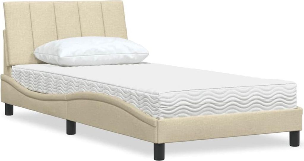 vidaXL Bett mit Matratze "Hanko" Creme 100x200 cm Stoff