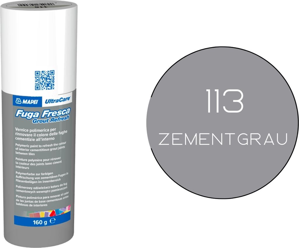 A spray can of grout refresh product is shown next to a color swatch.