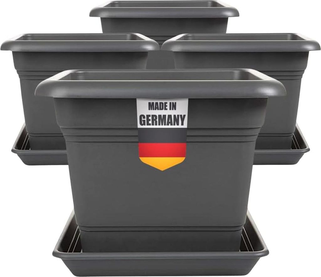 Großer Pflanzkübel anthrazit, robust, Drainage, 4er Set, für Garten & Terrasse