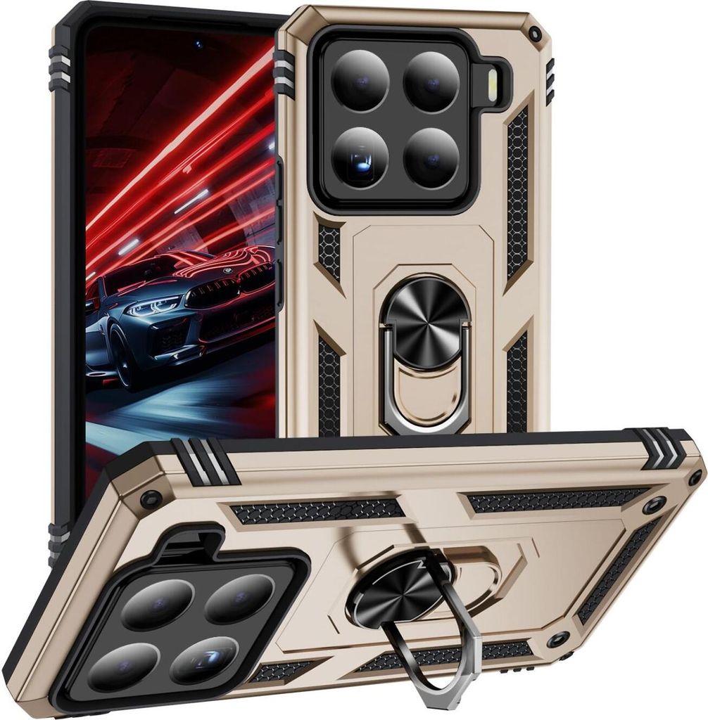 Mobigear Armor ring Xiaomi 15 Hülle Hardcase Backcover Stoßfest mit Ringhalter - Gold