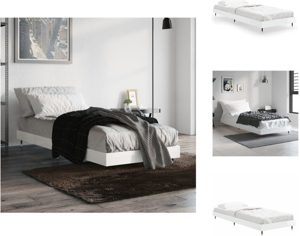 vidaXL Bettgestell Hochglanz-Weiß 75x190 cm Holzwerkstoff - Betten & Bettgestelle