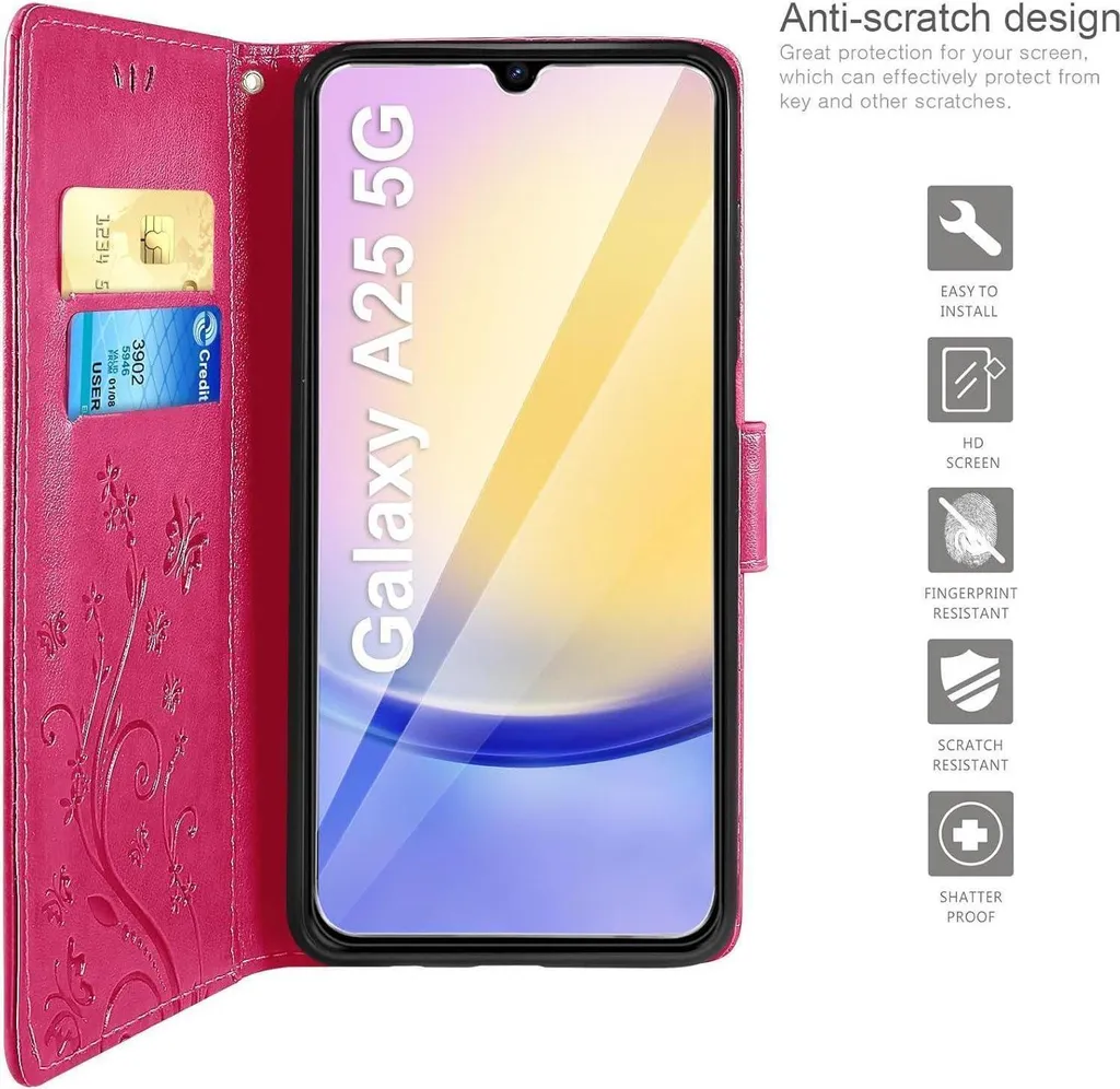 Uposao Custodia Portafoglio Per Samsung Galaxy A50 - Farfalla Fiore, Pelle PU Con Slot E Supporto, Include Pennino (Rosso Farfalla) - 5