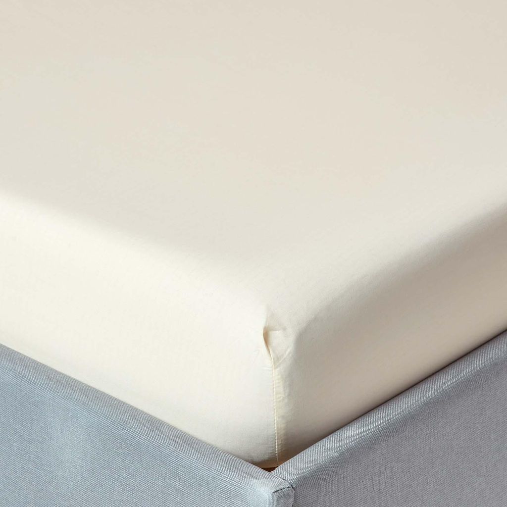 HOMESCAPES Perkal-Spannbettlaken 180 x 200 cm – creme-vanille, 100 % Ägyptische Baumwolle