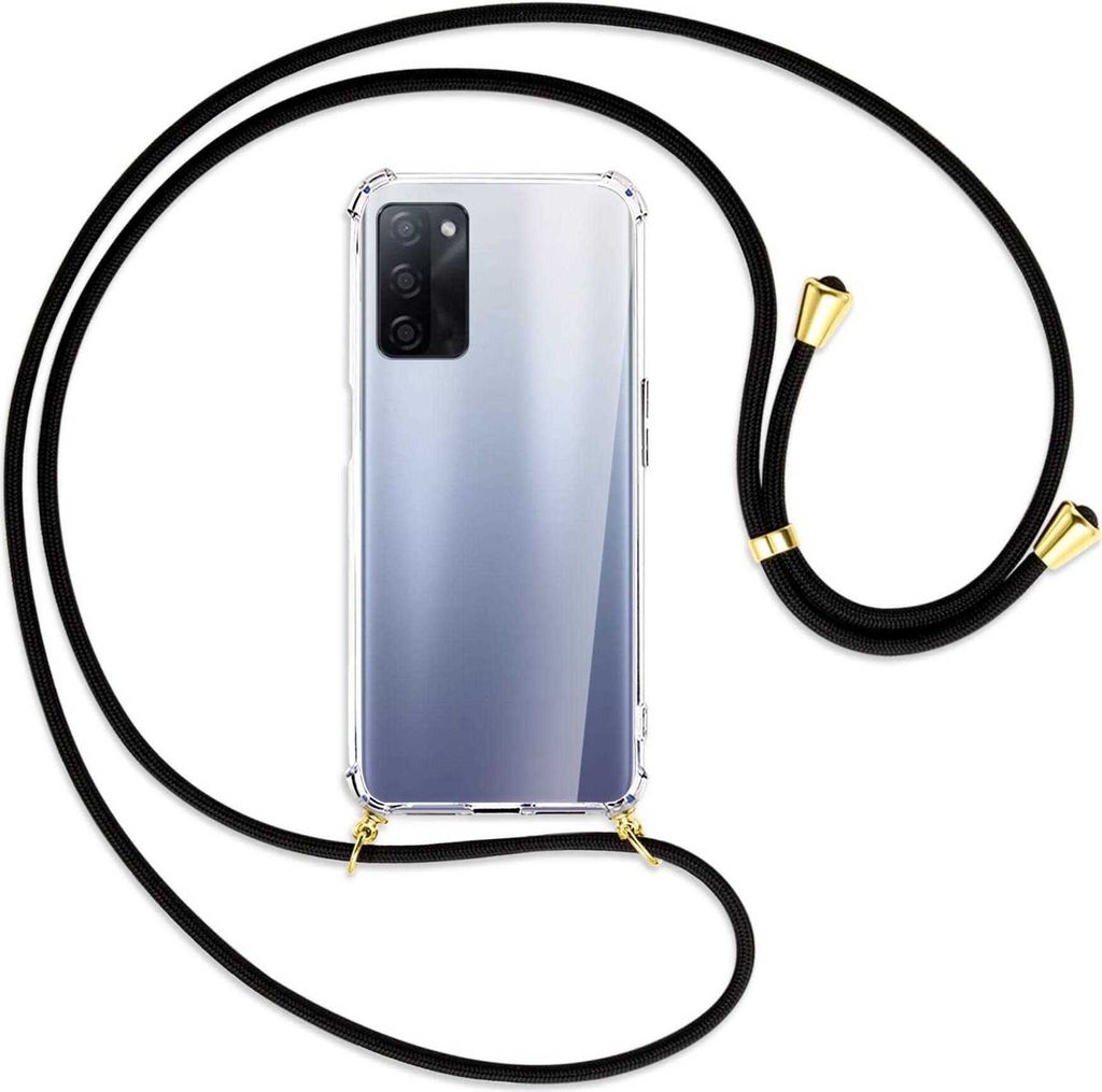 Handykette Backcover-Schutzhülle mit Band (Metall goldfarben) für Oppo A55 5G (PEMM00, PEMT00) - schwarz