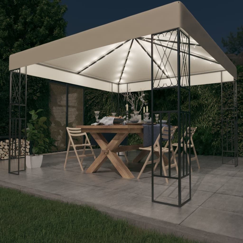 Prolenta Premium Pavillon mit LED-Lichterkette 3x3 m Creme Stoff