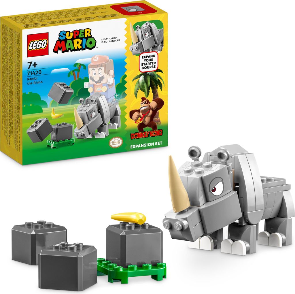 LEGO 71420 Super Mario Rambi das Rhino – Erweiterungsset, Nashorn-Tier-Spielzeug-Figur, kleines Geschenk zur Kombination mit einem Starterset