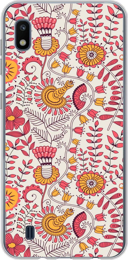 MuchoWow Handyhülle Schutzhülle Hülle für Telefoonhoesje Samsung Galaxy A10 Blumen - Design - Rosa - Orange Silikon Softcase Handy Hülle - S...