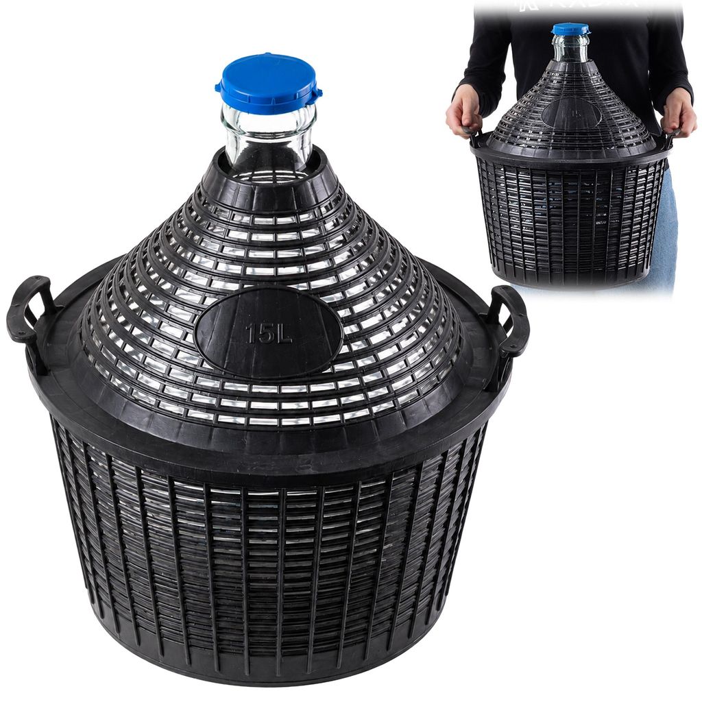 KADAX Balon Butla Gąsior Na Wino W Koszu z Zakrętką 15 L Zdjęcie produktu 