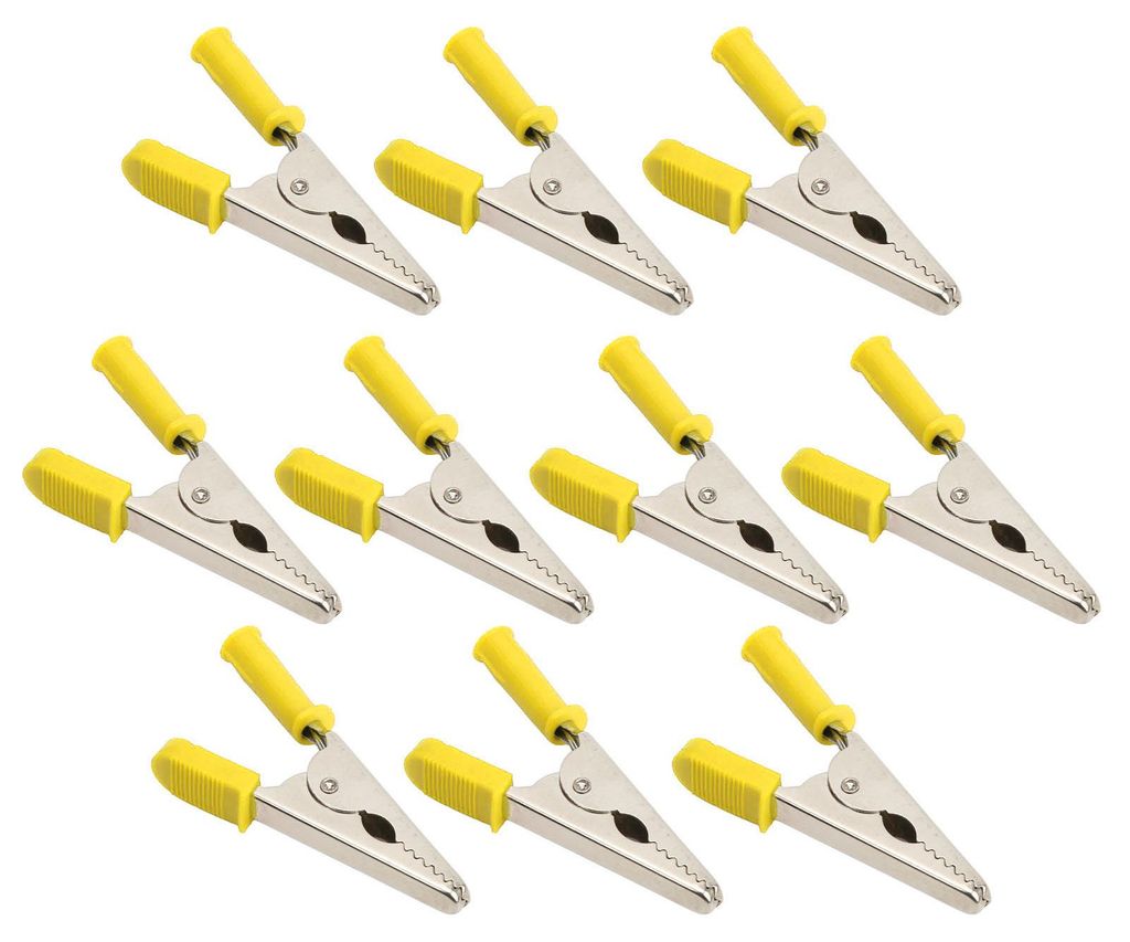 10 Stück Krokodilklemmen J.60047, 20 mm öffnung, Messing, Batterieprüfklemme für elektrische Prüfungen, gelb