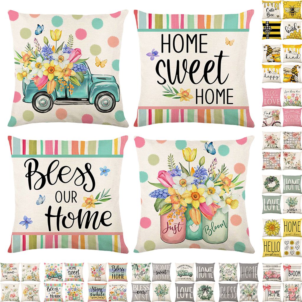 Blumen Kissenbezug 45x45 4er Set Kissenhülle Leinen Sofakissen Moderne Aquarellmalerei Dekokissen Kissenbezüge für Sofa Schlafzimmer Couch Kissen
