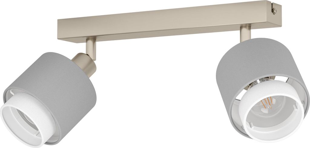 EGLO Deckenstrahler Bellizzi, Deckenlampe 2-fach, Deckenleuchte mit schwenkbaren Spots aus Textil in Grau und Weiß, Deckenspots mit E14 Fassung