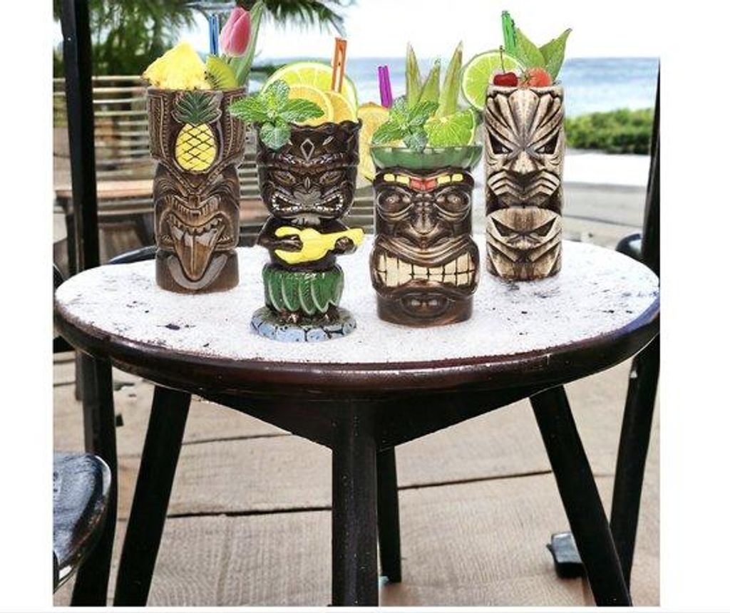 Keramische Tiki Mokken Set 4 für Cocktails und exotische Feiern