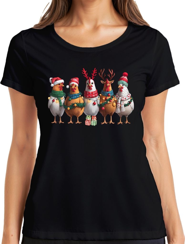 Hühner Hühnerhalter Huhn - Weihnachten Xmas Christmas Damen T-Shirt, Schwarz, M