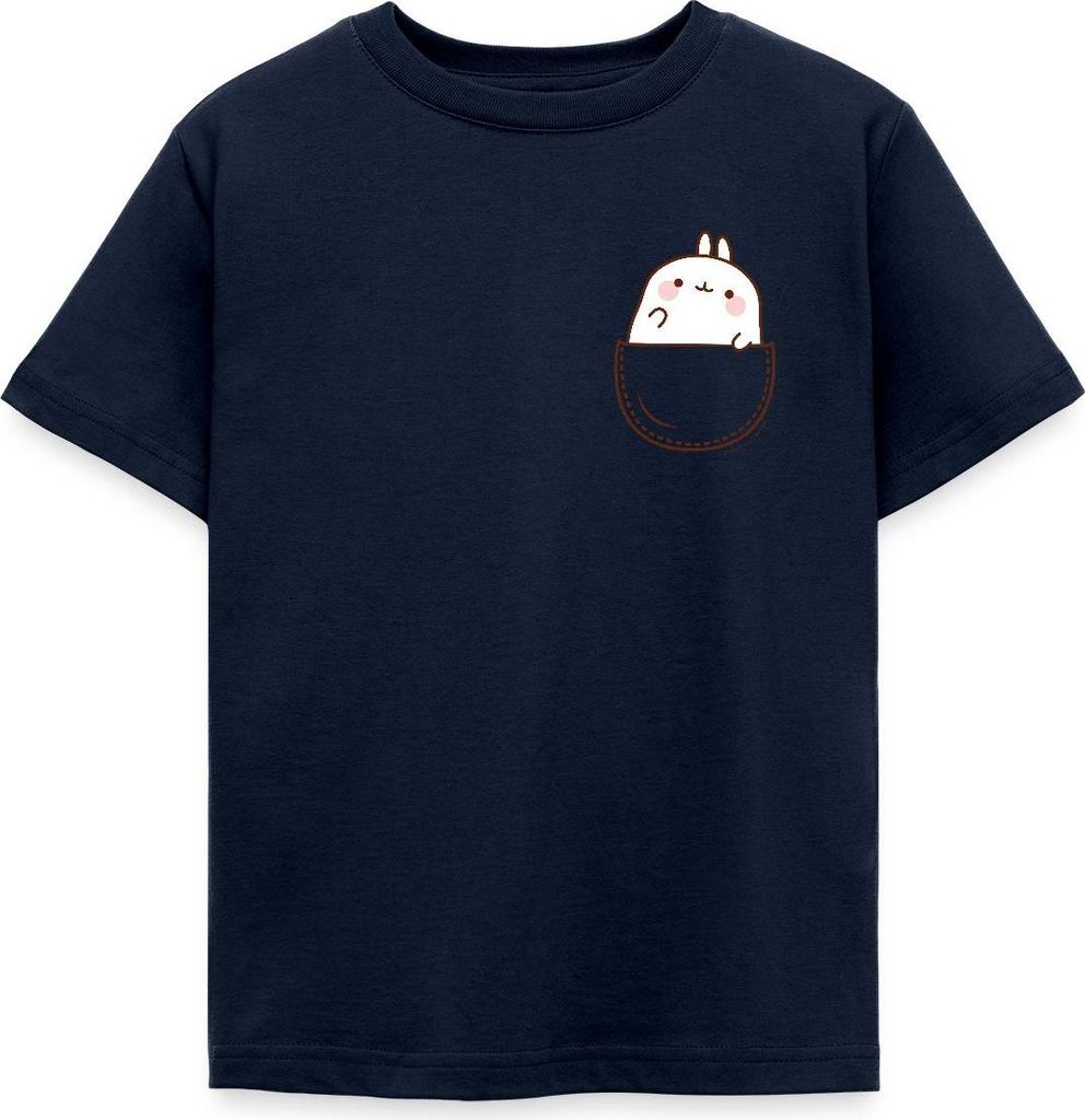 Spreadshirt Molang In A Pocket Brusttasche Aufdruck Kinder T-Shirt, 110/116 (5-6 Jahre), Navy