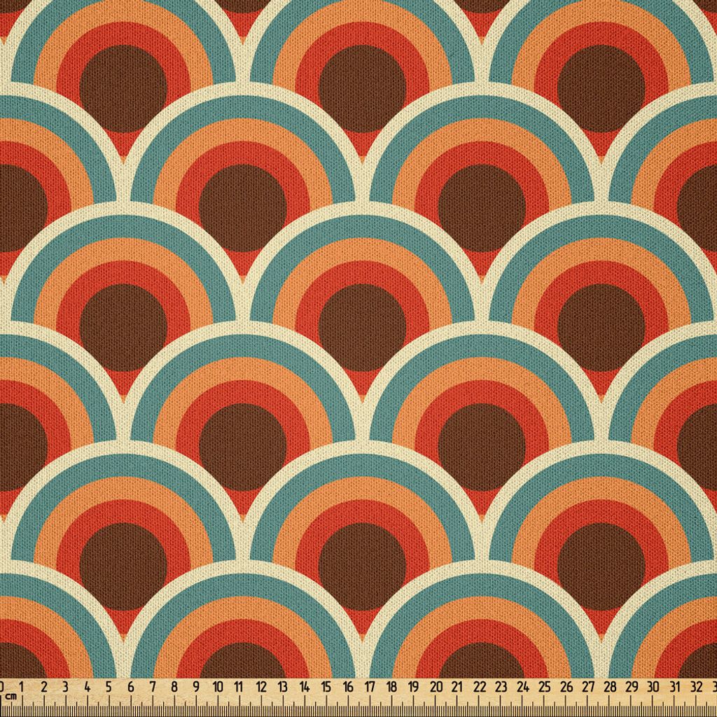 ABAKUHAUS Kreis Microfaser Stoff als Meterware , Konzeptionelle Design Retro-Stil Kreisformen Punkte Spots Curvy Wellig Altmodisch, 5 M (230 x 500 ...