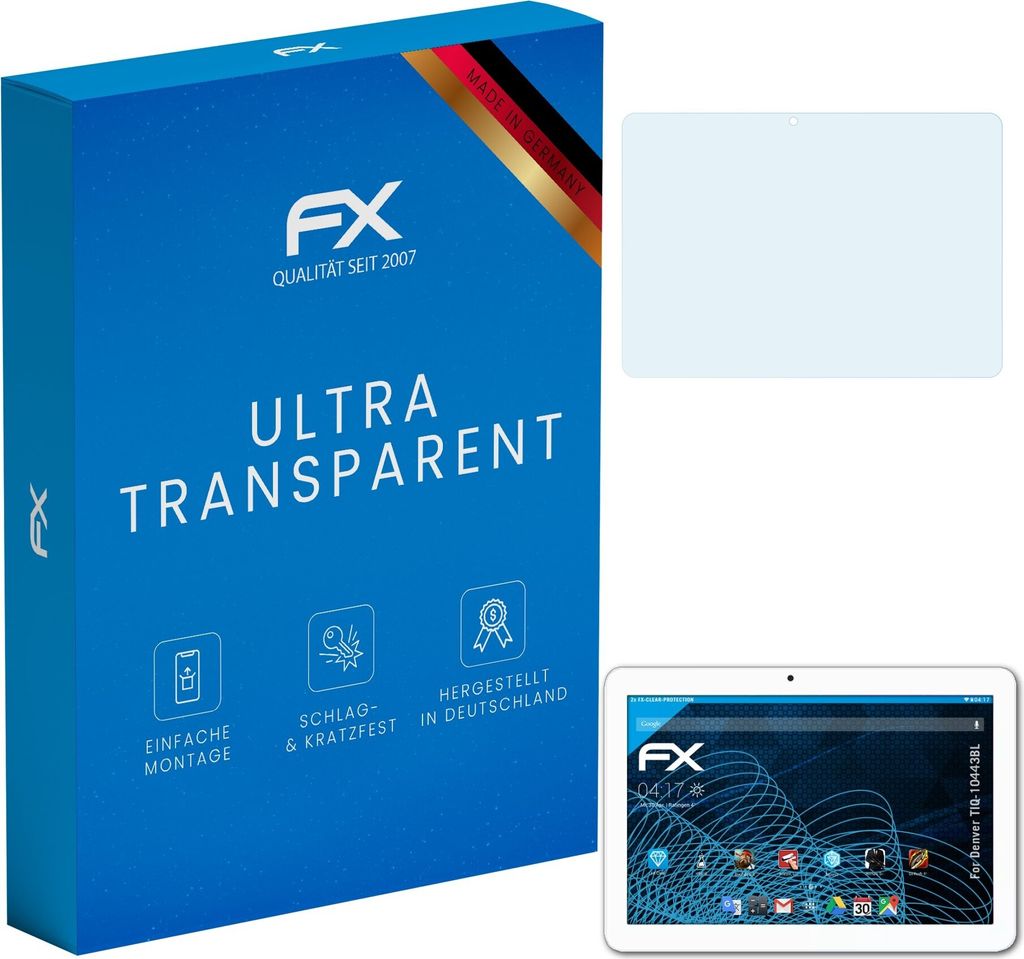 atFoliX FX-Clear 2x Schutzfolie kompatibel mit Denver TIQ-10443BL Displayschutzfolie