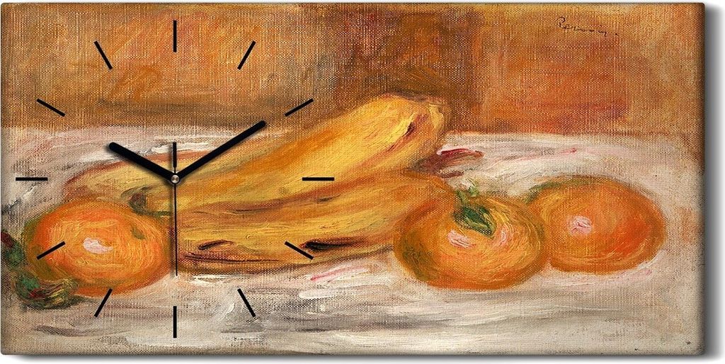 Wanduhr Bürouhr Leinwand Bild 60x30 Gemälde Früchte Orangen Bananen Kunst - schwarze Hände