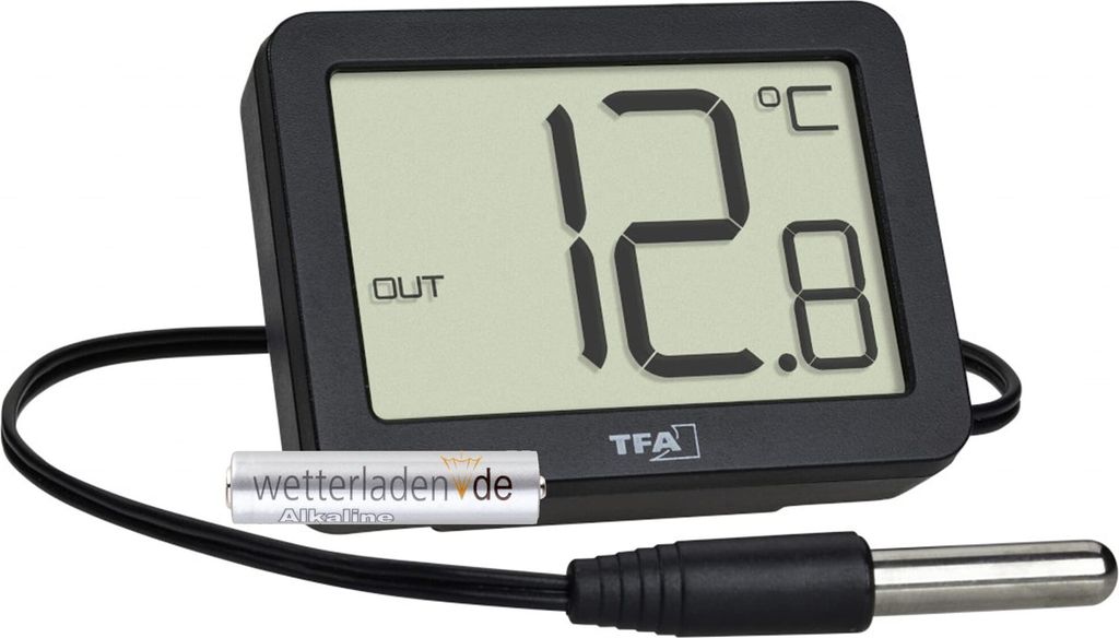 TFA Dostmann Digitales Innen-Außen-Thermometer, 30.1066.01, inkl wasserdichter Temperaturfühler, Höchst- und Tiefstwerte, mit Magnet/Ständer, s...
