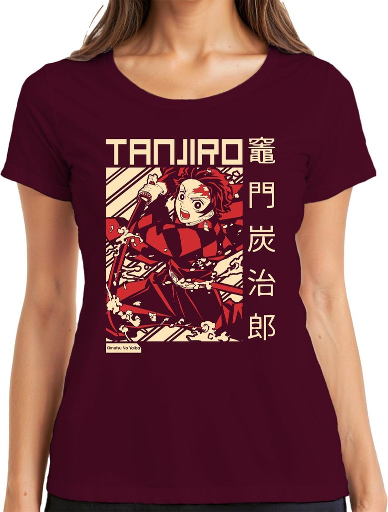 Tanjiro Kimetsu No Yaiba Dämonenjäger Schwert Feuer Geschenk Damen T-Shirt, Burgundy, XL