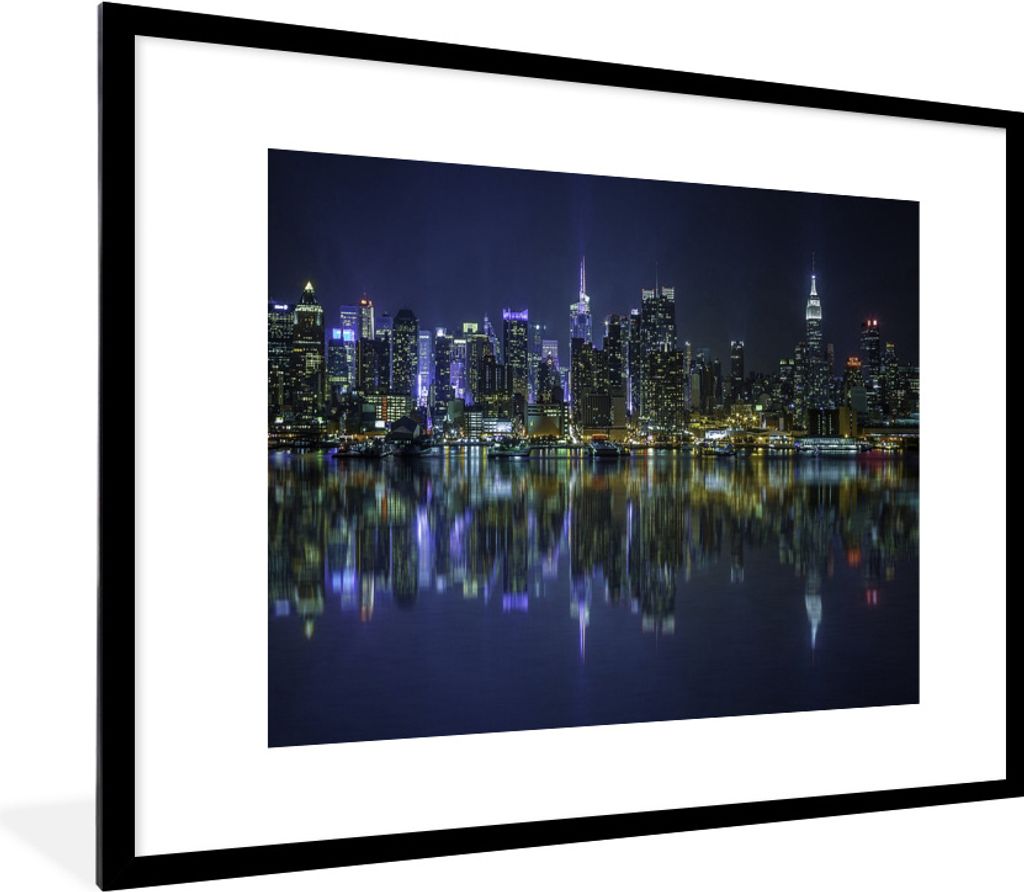 MuchoWow Gerahmtes Poster New York - Skyline - Amerika 80x60 cm - Poster mit Schwarzem Bilderrahmen Wandposter Rahmen Foto Bilder - Schlafzimmer-...