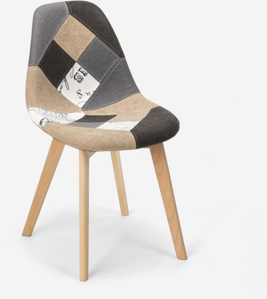 Patchwork chaise en bois et tissu pour cuisine bar Image du produit 