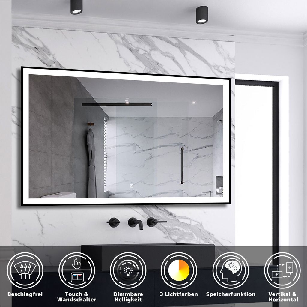 AICA LED Wandspiegel 120x70cm Beschlagfrei Produktbild 