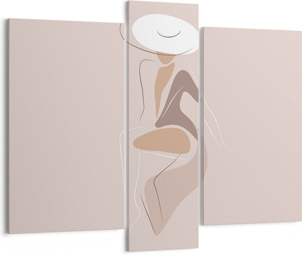 Bild auf Leinwand - Leinwandbild - 3 Teile - Buntstift Frau Hut - 95x80cm - Wand Bild - Wanddeko - Wandbilder - Leinwanddruck - Bilder - Wanddekora...