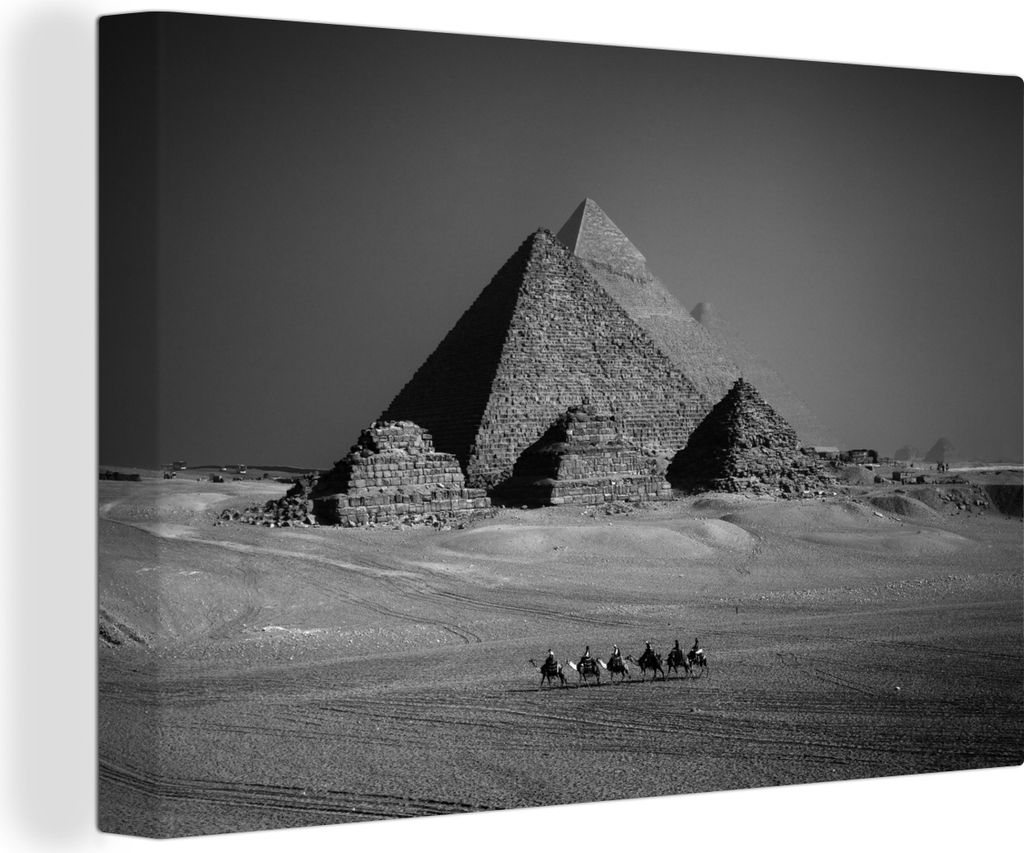 MuchoWow - Leinwandbilder - Pyramide - Ägypten - Schwarz - Weiß, Wandbild, Wanddeko Bilder Wohnzimmer, 60x40 cm