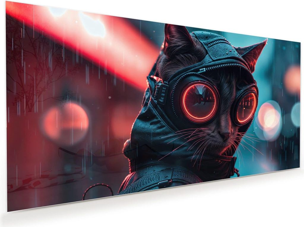 Glasbild 110x55cm in XXL für Wohnzimmer, Schlafzimmer Motiv Cyber Katze