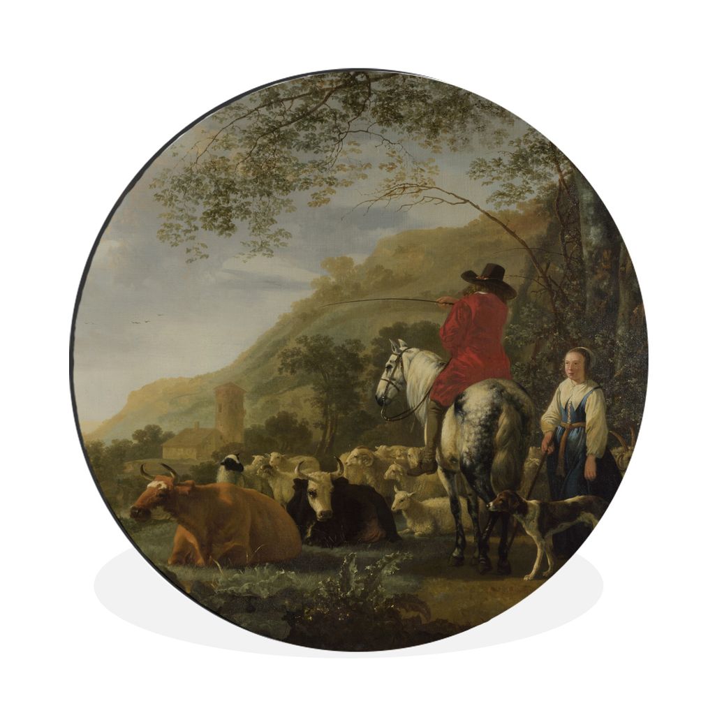 MuchoWow Aluminium Wandkreis Flusslandschaft mit Reitern - Aelbert Cuyp Ø 60 cm Wanddeko Modern Wohnzimmer - Wand Kreis - Wandbild - Schlafzimme...