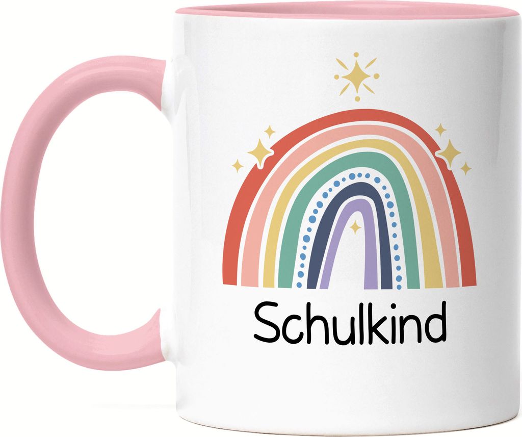 Schulkind Tasse Rosa Einschulungsgeschenk Grundschule 1. Klasse Schulstart Sterne Regenbogen