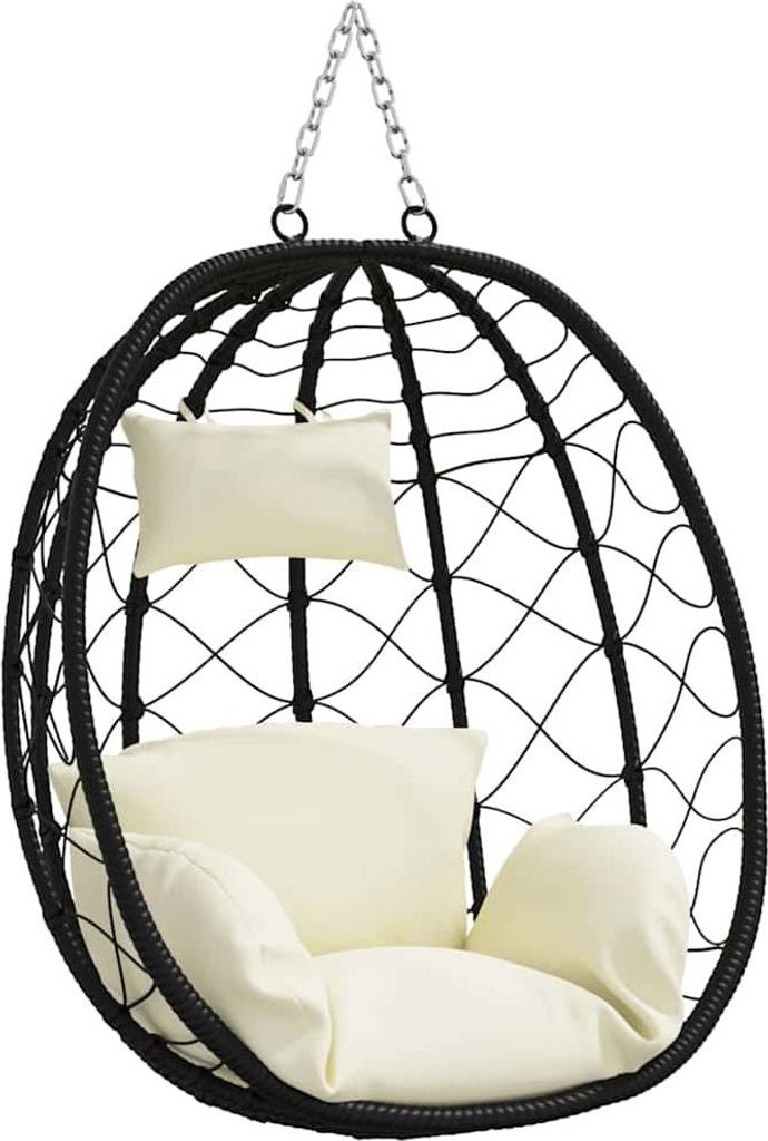 vidaXL Hängendes Ei-Stuhl Cremeweiß 91,5 x 54,5 x 107 cm Poly-Rattan