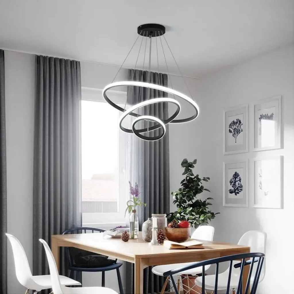Lustre LED circulaire noir 3 anneaux Ø 60 cm - Plafonnier moderne variable