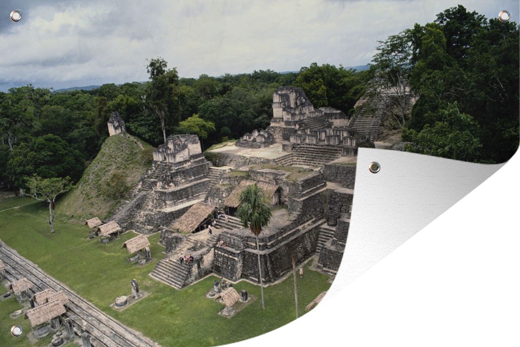 MuchoWow 90x60 cm Outdoor-Poster Gartendeko Sichtschutz Garten Poster für den Garten Blick von oben auf die Stadt Tikal in Guatemala.