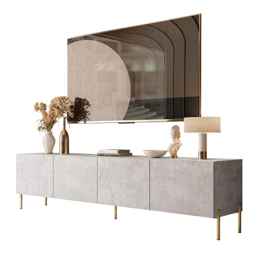 RTV-Schrank COLGANTE BETON 200 cm auf Beinen mit Gerade gold Chrom