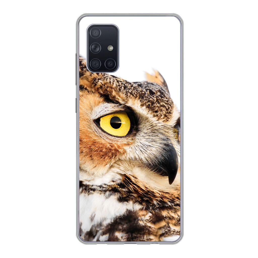 MuchoWow Handyhülle Schutzhülle Hülle für Samsung Galaxy A51 Braune Eule mit weißem Hintergrund Silikon Softcase Handy Hülle - Schutzabdeckung