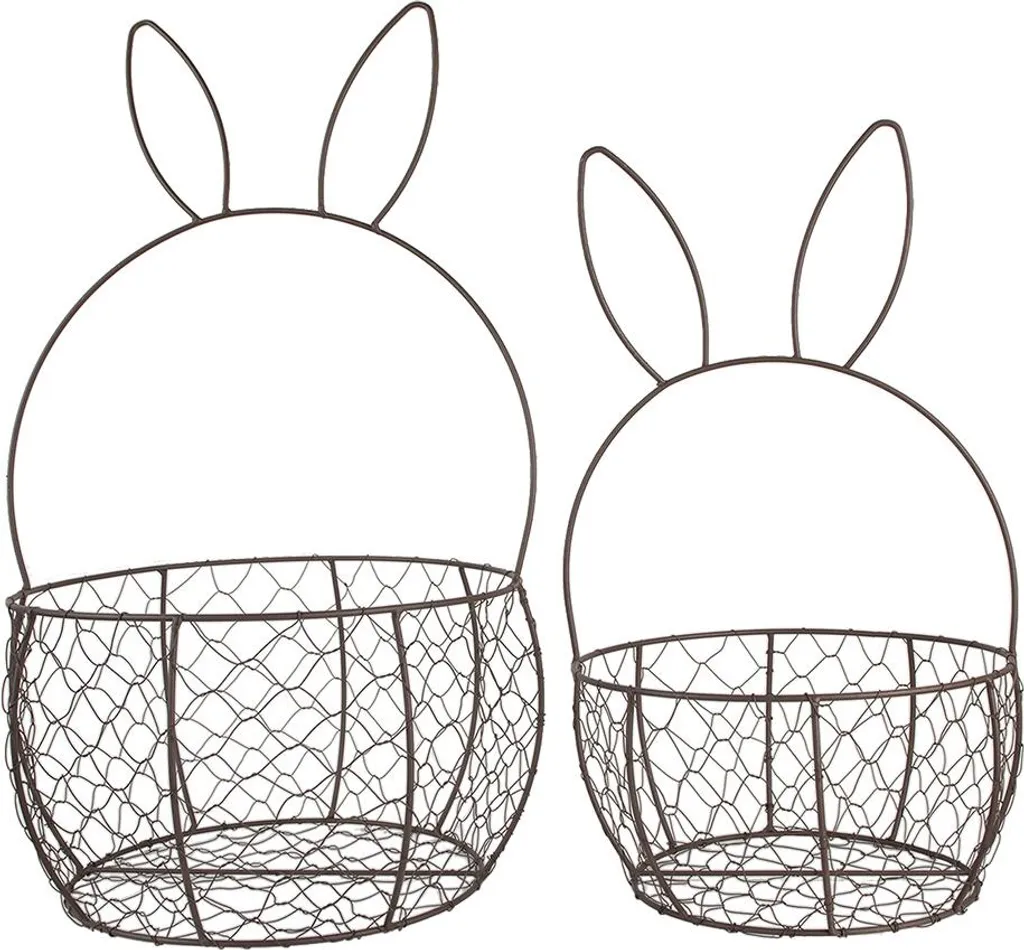 Corbeille en Métal Brun avec Lapin - Set de 2 Grandes Tailles Design