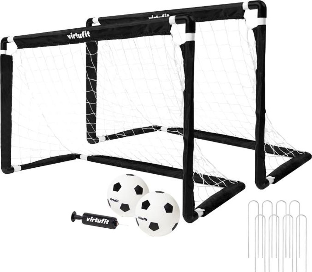 VirtuFit Kinder Fußballtore Set 2 Tore mit 2 Bällen Pumpe 92 x 64 cm