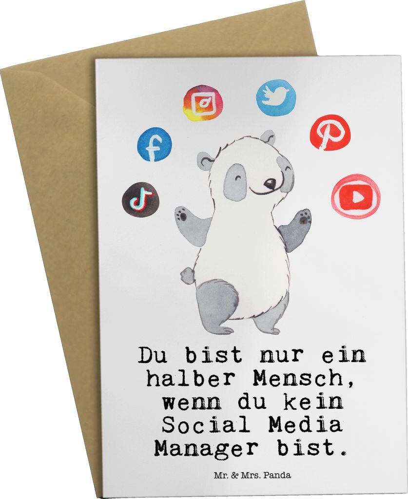 Mr. & Mrs. Panda valentinstagskarte Social Media Manager Herz - Weiß - Geschenk, vatertagskarte, weihnachtskarten, Grußkarte, babykarte, osterkar...