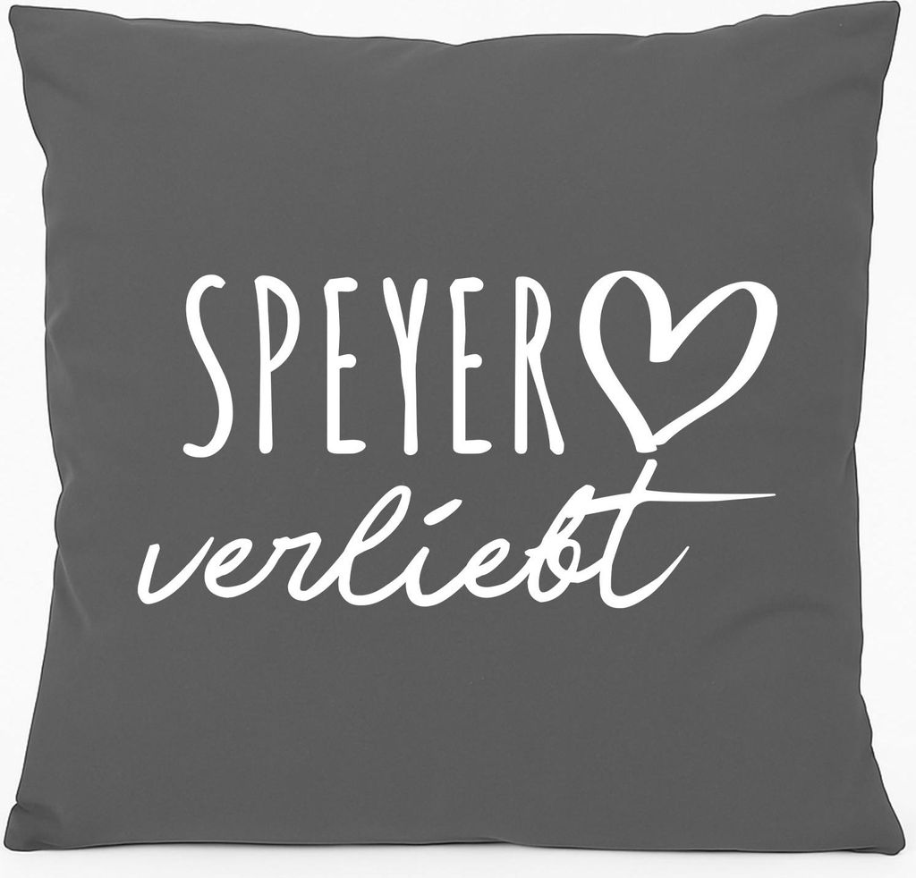 Huuraa Kissen Speyer verliebt 40x40cm mit Füllung Steel Grey Baumwolle Dekokissen Geschenkidee