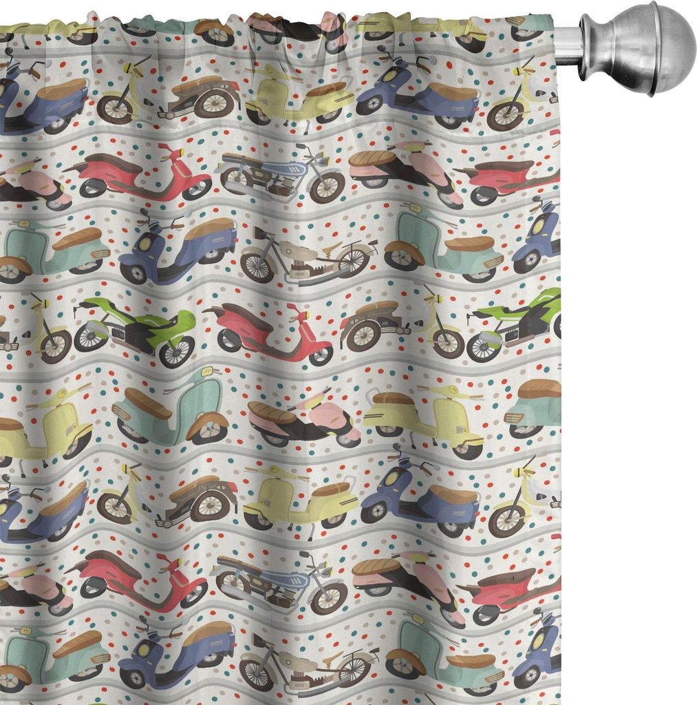 ABAKUHAUS Motorrad Vorhänge, Gardinen, Weinlese-mehrfarbige Motorräder alt und moderne und lebendige Stellen im Hintergrund, 2 Stück 75 x 225 cm...