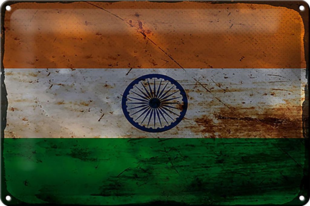 Blechschild Flagge Indien 30x20cm Flag of India Rost Produktbild 