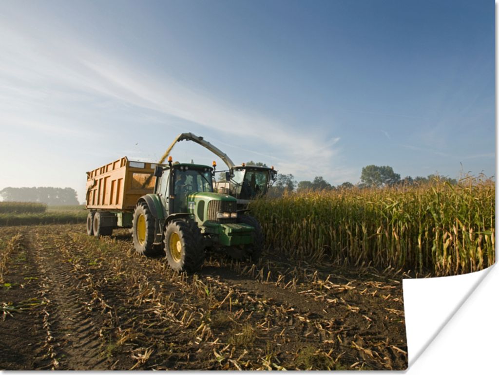 MuchoWow Poster Traktor - Anhänger - Mais - Grün - Landleben 40x30 cm - Plakate für die Wände - Poster Wohnzimmer