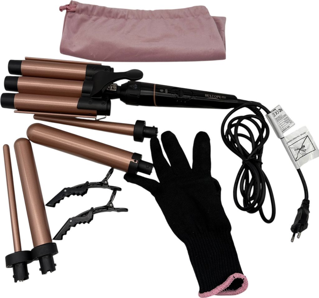 Lockenstäbe 3 Fässer für Große-BESTOPE PRO Lockenstab set 5 in 1 Locken mit einstellbarer Temperatur Keramik Lockenwickler mit Verschiedenen Au...