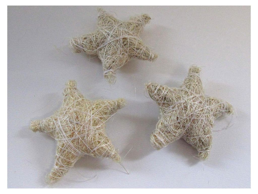 Sisal-Sterne 5 cm, 12 Stück, gebleicht