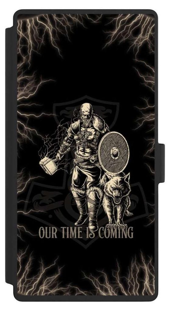 NIVOCASE Klapphülle für Samsung Galaxy S23 Ultra Handyhülle aus Kunst Leder NIVOflip schwarz Serienmotiv Vikings Wikinger