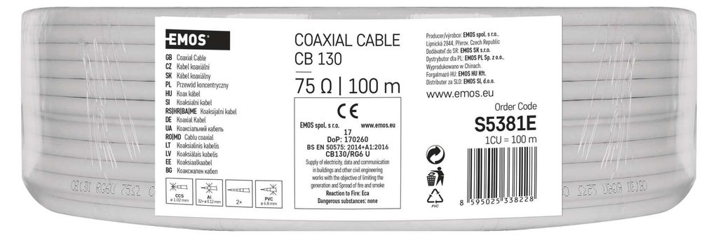 Koaxiální kabel CB130, 100m